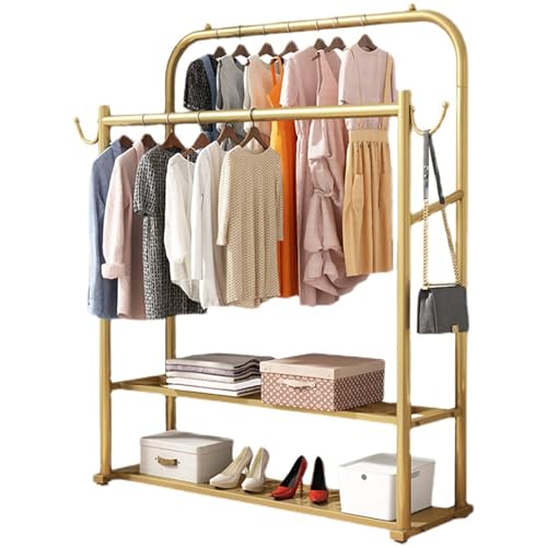 Wytrzymały, wolnostojący wieszak na ubrania z podwójnymi drążkami, przemysłowy wieszak garderobiany do stabilnej prezentacji i przechowywania ubrań, butik domowy i detaliczny