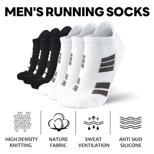 men's sports ankle socks,anti-slip, moisture absorption and sweat wicking running black socks,6 pairs2