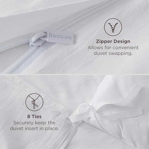Image of Bedsure Duvet Cover Twin /Twin XL Size - 2 Pieces Prewashed Cotton-Like Polyester Extra Soft Bedding Set, Includes 1 Duvet Cover 68 inchx90 inch with Zipper Closure & 1 Pillow Sham, White, No Comforter