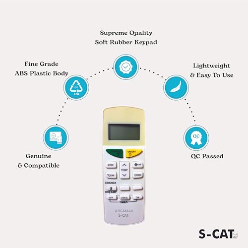 Image of S-CAT Compatible with Daikin AC Remote Original ARC484A6 Model 132E (No Backlight) Suitable for 1 1.5 2 Ton Split /Window AC (Match Old Remote Exactly, Contact Customer Care for Order)