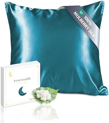 townssilk Beidseitig 100% 19momme Pure Maulbeerseide Kissenbezug für Haar und Haut Gesundheit, 1 Stück 80x80cm Größe Kissenbezug Seide,verstecktem Reißverschluss 600 Fadenzahl peac