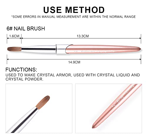 KADS 100% Kolinsky Sable Acrylic Brush Nail Brush for Acrylic Application Round Head Crimped Nail Art Brush Manicure Tool (6#) - Image 4