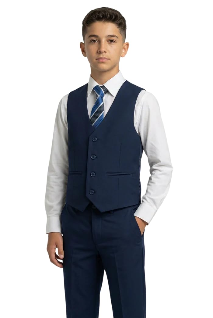 Traje Formal para niños Ocasión Especial Juego de 6 Piezas Slim Fit en Azul Marino