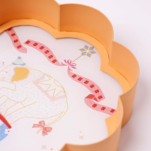 Image of The Wishing Chair Ellie Metal Wall Plate | Decorative Flower-Shaped Metal & Acrylic Wall Art with Elephant Circus Design | Yellow Wall Hanging Decor for Kids Room, Nursery, Living Room & Bedroom