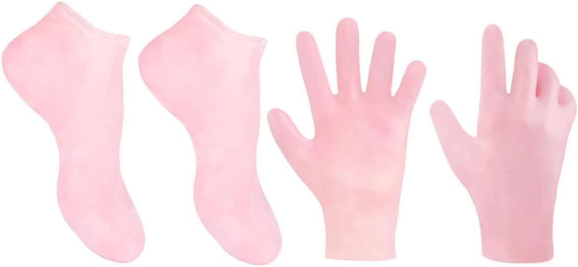 1set Moisturizing Foot Care Socks and Gloves Set Exfoliating and Cracked Skin Treatment Pack Pink Socks for Soft Smooth Skin