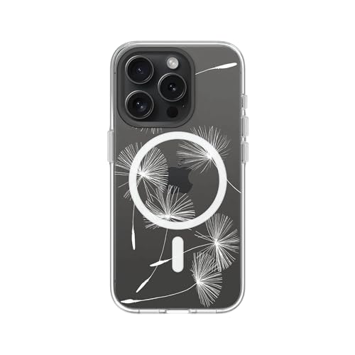 Coque Clear MagSafe iPhone 15 Pro transparente motif pissenlit pour photo et balade