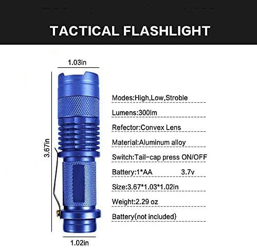 Miniatura 4 de Paquete de 5 mini linternas LED 7W 300LM SK-68 3 modos LED linterna táctica para acampar senderismo emergencia (azul)