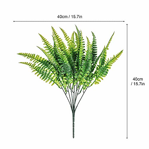 Cukyuk 12 Bundles Artificial Outdoor Plants Greenery Fake Boston Fern Bushes Artificial Shrubs Uv Resistant No Fade Faux Plastic Plants #TOP2
