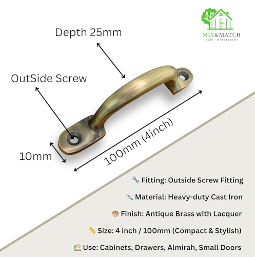 Image of Mix&Match 4inch Cabinet Handles | Brass Antique Finish Pull Knob with Traditional Style for Drawer, Door, Push, Almirah, Wardrobe and Cupboard |Pack of 1