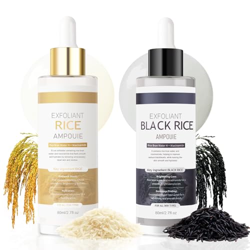 KYDA Rice Polish & Black Rice Serum Duo - Exfoliating Scrub for Face and Body, Brightening Essence, Improves Blackheads, Texture & Pores - For All Skin Types, Vegan, Cruelty-Free, 03