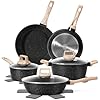 12 Pcs Pots and Pans Set Non Stick, Cookware Sets Black Granite Induction Cookware, Non-toxic Healthy Nonstick Kitchen Cooking Set with Frying Pans Set, Saucepans (PFAS/ PFOA/ PFOS Free)