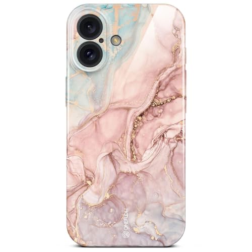 Coque iPhone 16 Plus antichoc rigide à paillettes motif marbre rose
