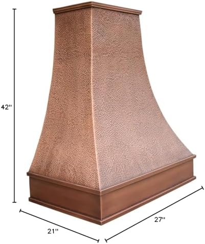 SINDA 42"Wx27"H Custom Hammered Copper Range Hood Cover With Commercial Grade Stainless Steel Vent, Includes High Airflow Fan Motor, blower box and Baffle Filter, Lighting, Wall Mount, H7BS-NW4227 — view 6