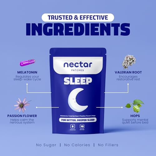 Image of Nectar Sleep Patches for Adults - Melatonin Patch with Valerian | Sleep Support Sticker for Restful Nights | Sleepy Stickers a Restful Night - Sleeping Patches for Men & Women | 10 Count