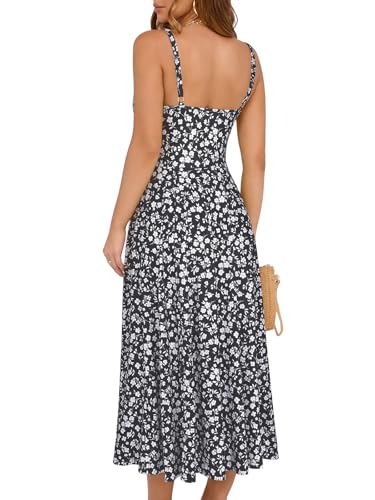 Image of YATHON Women's Summer Midi Corset Boho Dresses Spring Casual Floral Spaghetti Straps Lace Up Dress Flowy Aline Beach Sundress