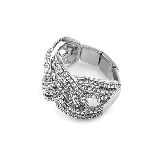 Nicole Miller New York Silvertone Twisted Stretch Clear Crystal Rhinestones Fashion Ring #TOP2