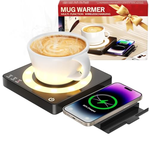 WHOLEV Coffee Mug Warmer, Smart Mug Warmer, 15W Wireless Phone Charging, 3 Heat Settings Temperature...