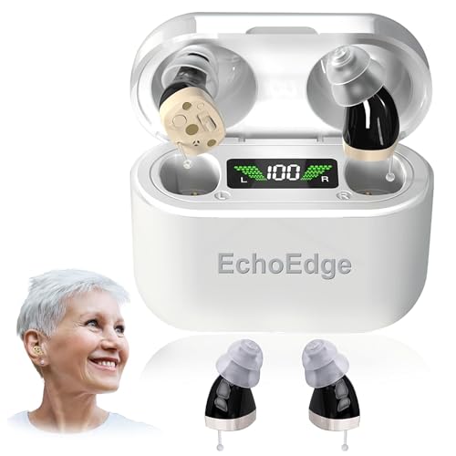 ECHOEDGE Rechargeable Hearing Amplifier - Personal Voice Amplifier with Microphone for Enhanced Sound Clarity - Invisible Design with HD Power Display, Noise Reduction & 30hr Battery Life