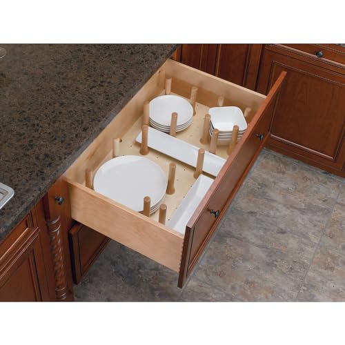 Image of Rev-A-Shelf Pegboard Drawer Divider Organizer, Trim to Custom Fit Wooden Kitchen Cabinet Storage Utensil, Pots & Dish Rack, 39 inch x 21 inch, 4DPS-3921
