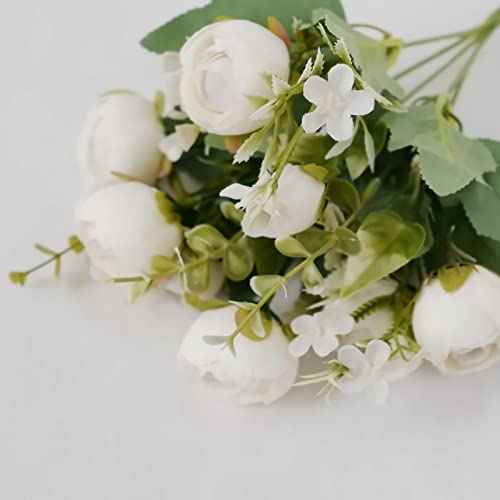 Efavormart 4 Pack | 12" Artificial Ivory Mini Ranunculus Silk Flower Arrangements, Faux Buttercup Floral Bouquets #TOP1