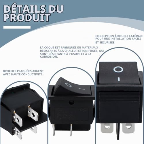 Innfeeltech 6 mini interrupteur à bascule noir kcd4-101 interrupteur à bascule à 4 broches avec 3 bouchons étanches – vue 3