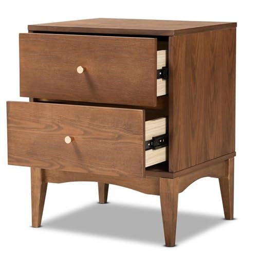 Baxton Studio 193-21003-11301-CYMX Landis Mid-Century Modern Ash Walnut Finished Wood 2-Drawer Nightstand thumb #4
