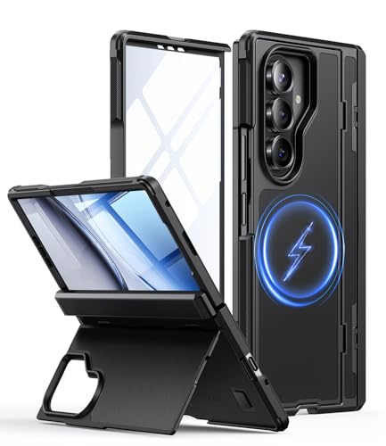 JUESHITUO Funda para Samsung Galaxy Z Fold 7 con Soporte, Protección de Bisagra y Protector de Pantalla, Delgada, Resistente a Golpes y Arañazos - Negra