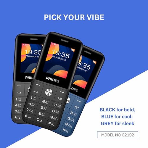 Image of PHILIPS All-New E2102 Sleek & Stylish |Keypad Mobile with 1.77 inch Screen|1000 MAH Battery | 2030mm Speaker| Wireless FM | Bright Torch| Digital Camera|Blue