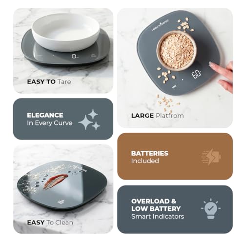 Image of HealthSense Weighing machine for food, Kitchen weight scale with 5kg Capacity, 1g Accuracy, LED Display, Touch Tare Function, Glass Surface, Overload Indicator, Auto-Off | 1 Year Warranty - Chef-Mate