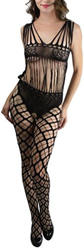 Image of ToBeInStyle Women's Bodystocking Crotchless Peek-A-Boo Fishnet Lace Bodysuit
