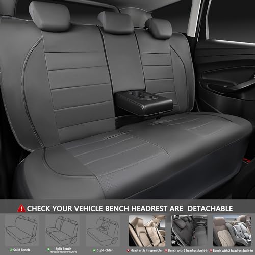 Image of CAR PASS Piping Faux Leather Car Seat Cover Full Set,Grey Breathable Leather Seat Covers for Cars, Airbag Compatible,Universal Fit for SUVs,Van,Sedans,Small Trucks (Full Set, All Gray)