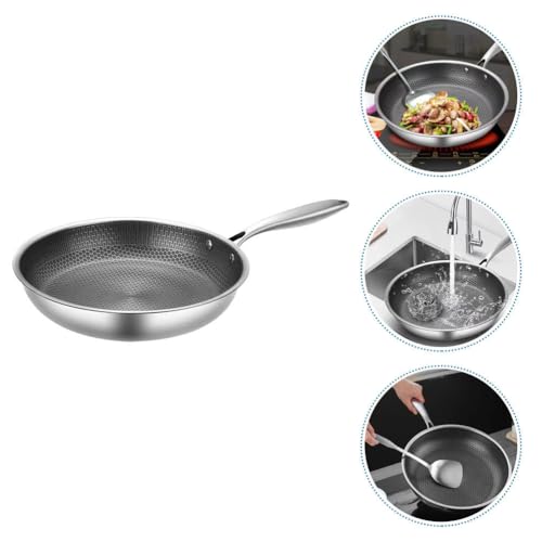 Amosfun Frigideira de aço inoxidável de 25 cm com superfície hexagonal frigideira antiaderente frigi