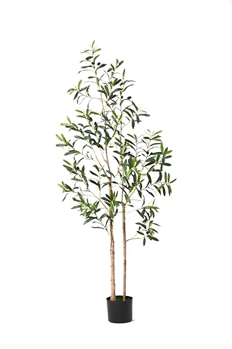 Image of Ahomisn Artificial Tree Plants, 5ft Faux Olive Tree Indoor Outdoor Decor Potted Fake Tree in Pot Silk Plants for Home Decor Office Living Room Porch Patio