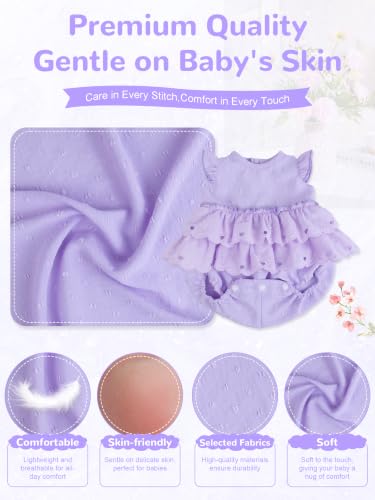 EKOKIZ Reborn Baby Doll Clothes 2-Piece Set - Purple Lace Dress with Bow Headband, Ruffled Bubble Sleeve Onesie for 17-20 Inch Dolls, Realistic Newborn Girl Outfit for Pretend Play & Photography — view 5