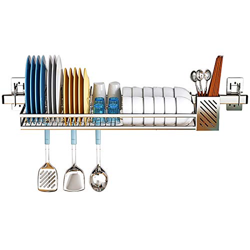 Colture Over The Sink Dish Drying Rack, Hanging Stainless Steel Dish Drainer Dryer Rack With Knife Utensil Holder Hooks Space Saver For Kitchen Supplies Storage Organizer Shelf Counter Top, Silver #TOP1