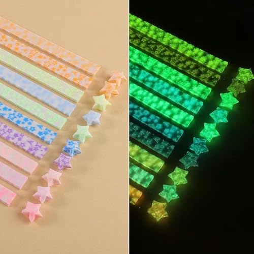 HIDRUO Origami Star Paper Strips, Star Making Folding Paper Strips, Star Paper Origami Strips Glow In The Dark, Color Lucky Star Decoration Paper Strips DIY Hand Art Crafts (Star bright)
