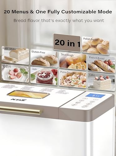 Image of KBS 650W Bread Maker with Custom Program, 20-IN-1 Bread Machine with Stainless Steel Paddle & Nonstick Ceramic Pan, 2LB Bread Maker Machine Polish Bread, Gluten-Free, 3 Colors, 15H Timer, Touch Panel