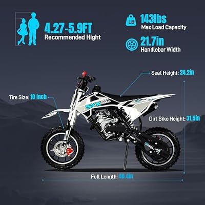 SYX MOTO 58CC 4-Stroke Kids Mini Dirt Bike, 8-14 Gas Powered Off-Road Motorcycle, Pocket Pit Trail Bikes W/EPA Approved