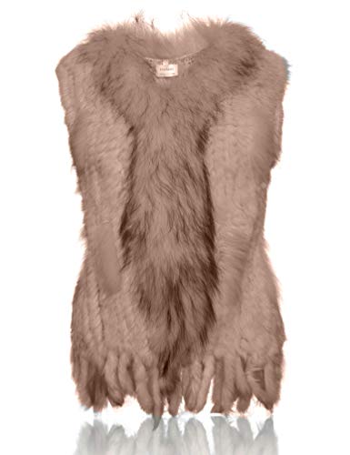 HEIZZI 100% piel de conejo chaleco con cuello de mapache de punto elegante suave