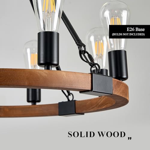 Image of Farmhouse Wooden Wagon Wheel Chandelier 8-Light 23.6 inch Light Fixture