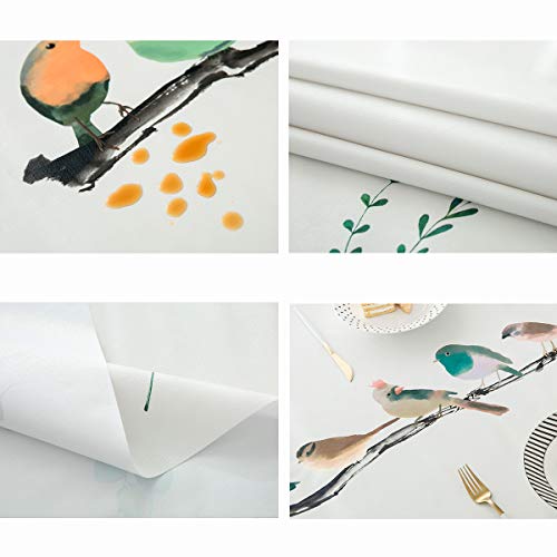 Duofire Vinyl Tablecloth White Background Colorful Birds Rectangle Heavy Weight Table Cover Wipe Clean Waterproof 54 X 86.6 Inch #TOP2