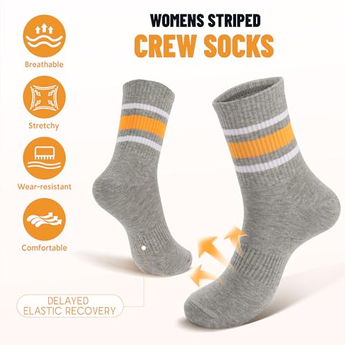Ultrafun 5 Pairs Womens Crew Socks Cotton Retro Striped Athletic Sports Casual Quarter Socks2