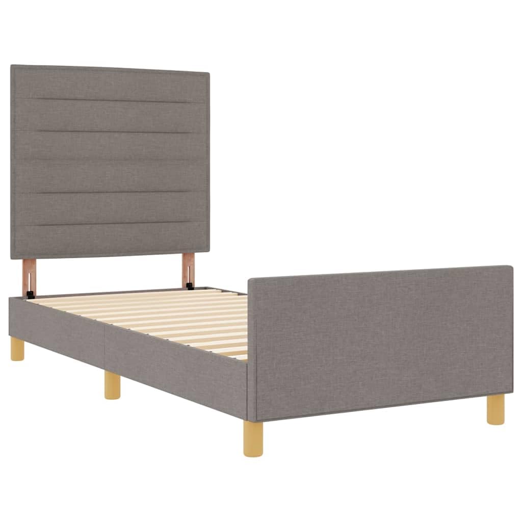 Cadre de lit avec tête de lit en tissu taupe, 90 x 190 cm, moderne, rembourré, minimaliste, scandinave, lit familial, lit d'invité, avec structure stable