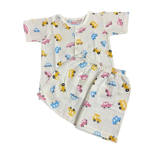 Image of Fabrify Organic Muslin Cotton Baby Top and Bottom Set, Sleepsuit Night Dress, Infant Toddler Clothing