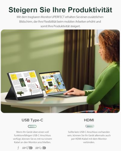 UPERFECT QLED Portable Monitor 2.5K 16 Zoll, 2560x1600 2000:1 500 Nits – Ansicht 4