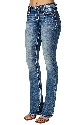 Miss Me Women's Mid-Rise Southwestern Feathers Embellished Pockets Slim Boot Jeans3