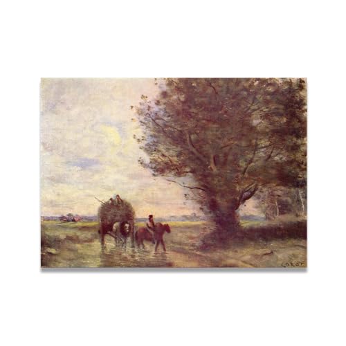 Cuadro de paisaje francés en lienzo vintage de 30x42cm para decoración de salón