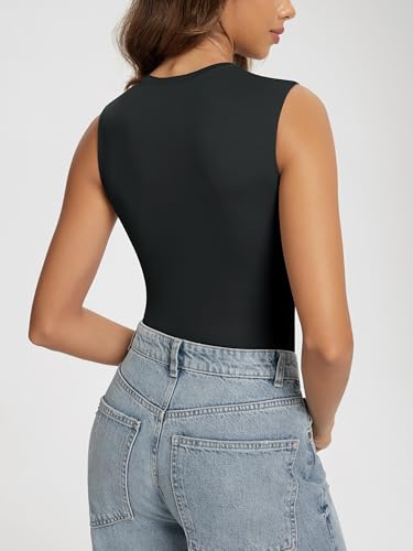 ODODOS Women's Double Layer Sleeveless Tee Ultra-Soft Lightweight Crew Neck Basic T-Shirts Slim Fit Tank Top2