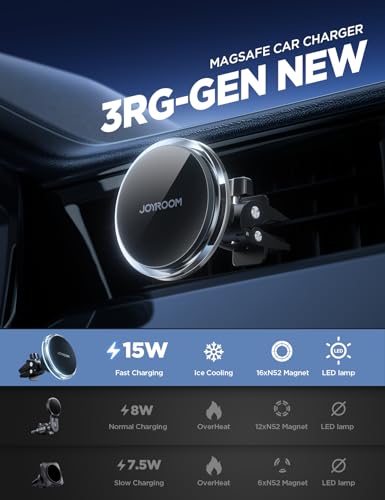 JOYROOM for Magsafe Car Mount Charger [15W No Heat Charging], Car Mount for iPhone Wireless Fast Charging, Magnetic Phone Mount Holder for Magsafe Charger Car Phone Holder Vent Fits iPhone 16 15 14 13 - Thumbnail 2
