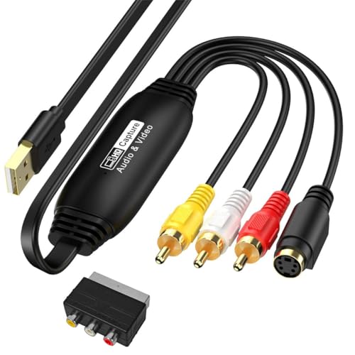AMANKA Convertisseur VHS Numérique,Carte de Capture Vidéo USB, Enregistreur deTransfert Audio Vidéo RCA AV vers USB, pour PC, caméra DV, DSLR, DVD,...
